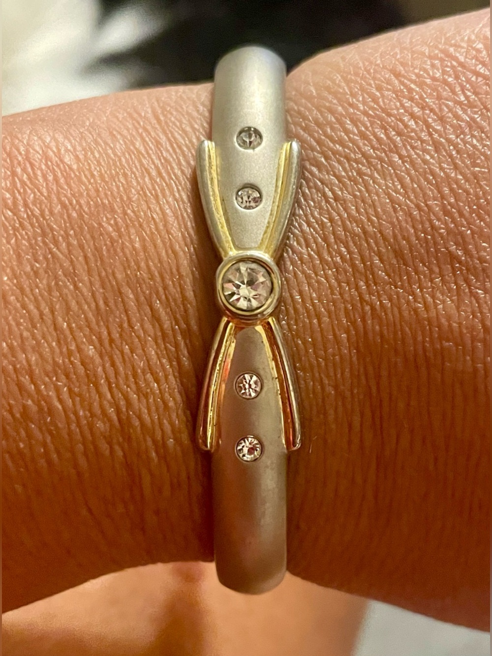 Two-Tone Gold & Silver Crystal Accent Bangle Bracelet